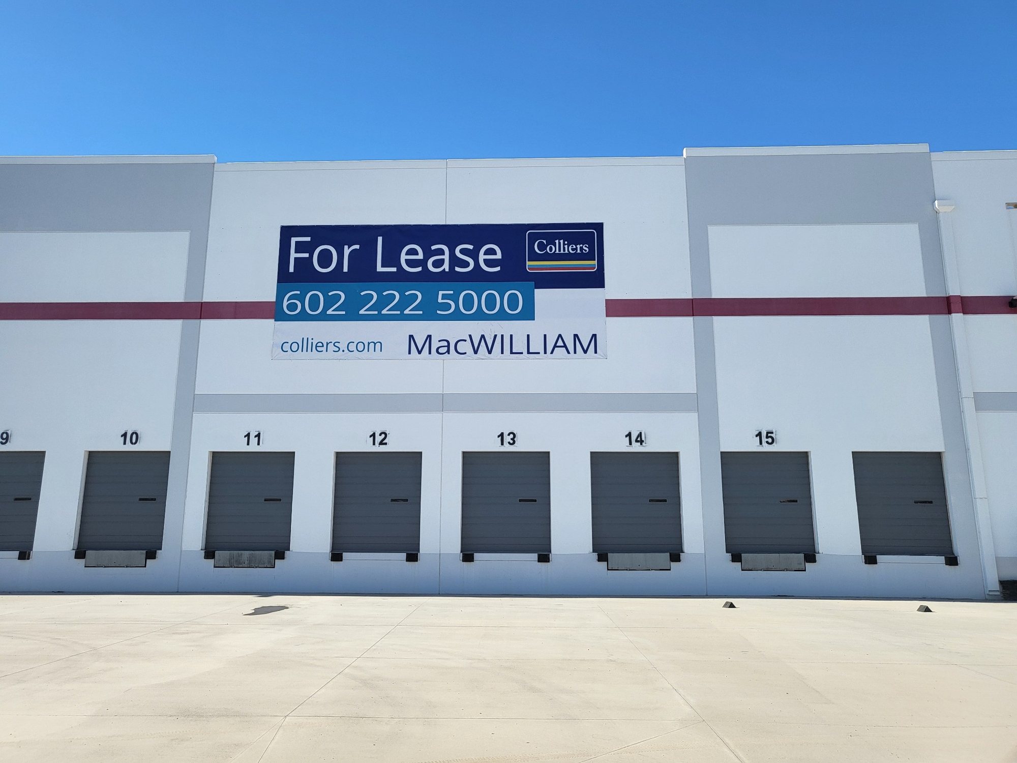 Building banner above the loading docks of an industrial distribution building